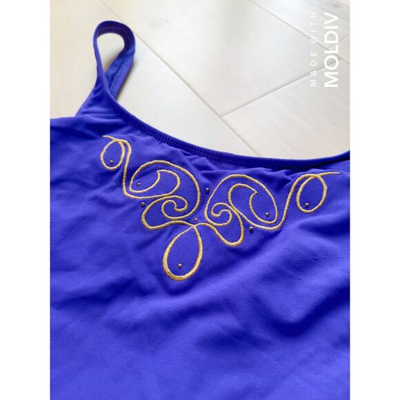 Vintage 80s Swimsuit One Piece Purple Gold Size Medium Modest Fit Pool USA Made - Picture 6 of 6